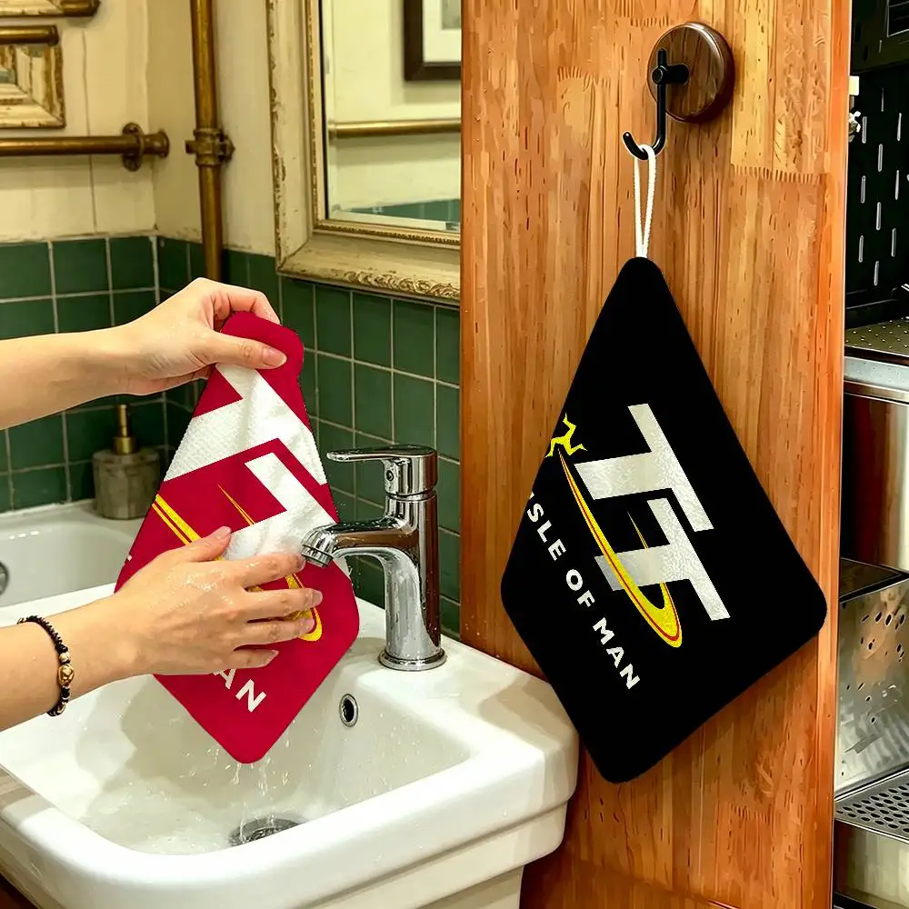 I-Isle O-Of M-Man TT Race Hanging Kitchen Towel, Polyester Cotton Fabric, Absorbent Hand Wiping Towel for Home Dormitory