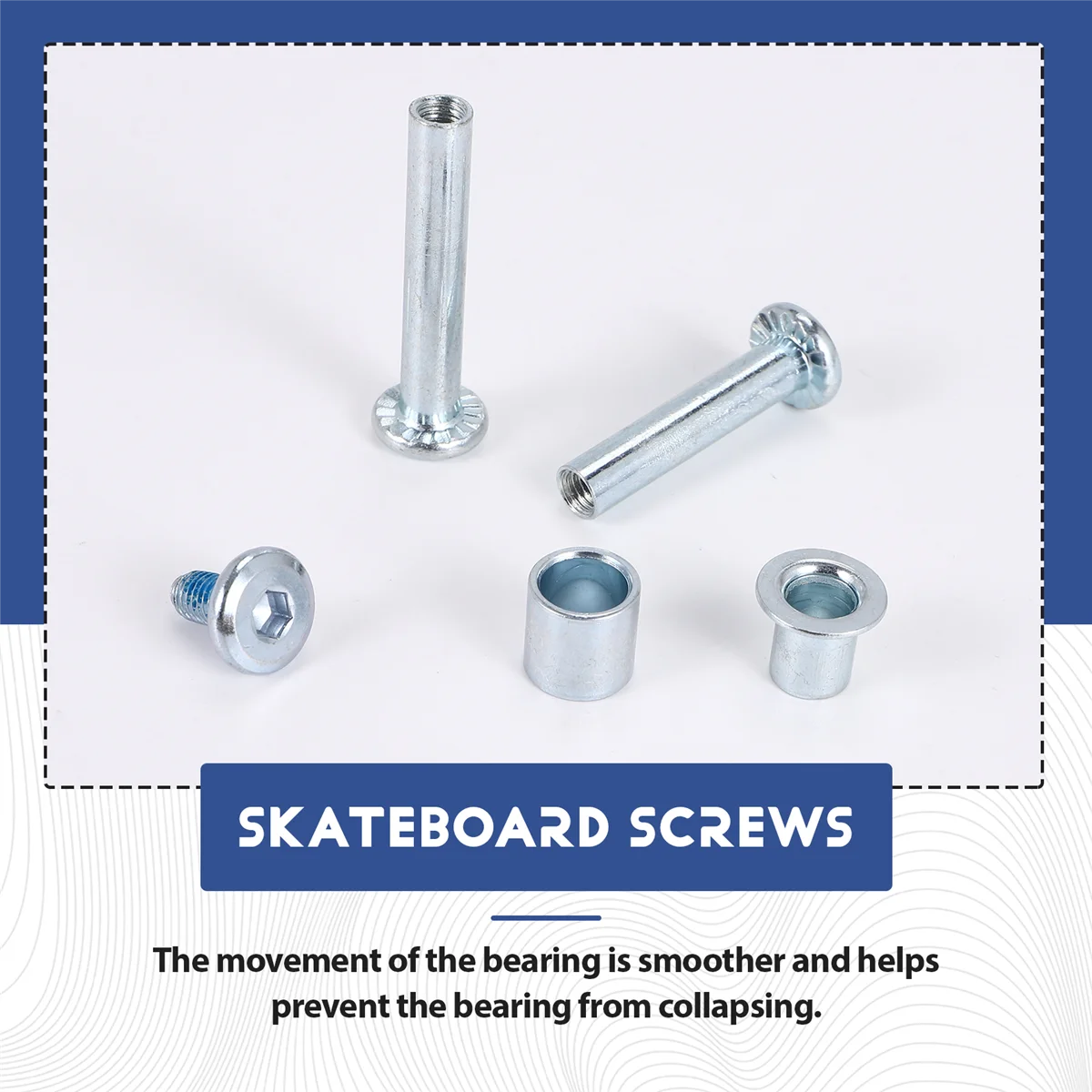 SMIEA Parafuso espaçador de eixo de skate em linha, espaçador de rolamento de roda de skate, peças de reposição de patins com eixo e parafusos e chave, A