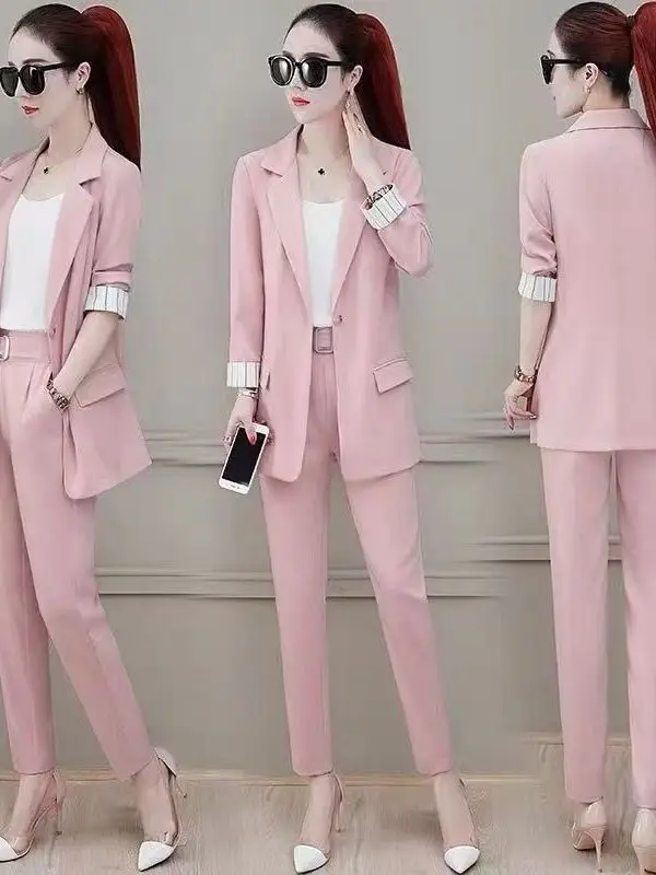 Afslankend effect Afslankende Koreaanse Sle Suiting tweedelige set voor grote maten dames Herfst nieuwe collectie Casual hoge taille lange broek