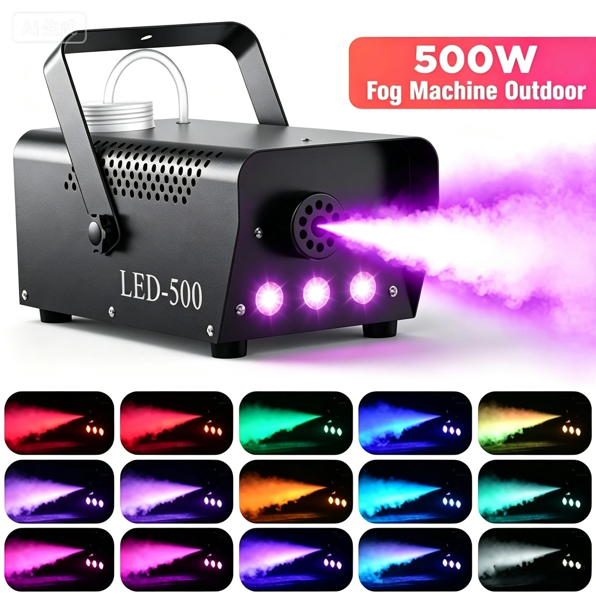 500W Smoke Machine RGB 3/18 LED Mixed Color Fog Machine with Remote Control Stage Smoke Ejector for DJ Halloween Christmas