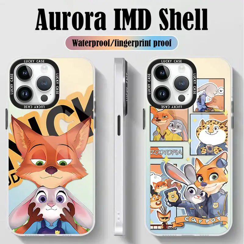 Gradient Color Matte Case for iPhone 15 14 13 12 11 pro Max XS XR X 7 8 Disney Zootopia Nick Judy Iridescent Laser Clear Cover