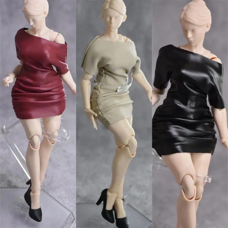 1/12 Maßstab Weibliche Soldatin PU-Leder Kurzes Kleid mit Falten Kleidungsmodell für 6'' NT-04 Romankey Actionfigur-Körper – Detail 1
