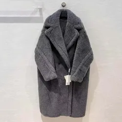 Cappotto da donna invernale Grand e lussuoso orsacchiotto lungo spesso caldo manica con spalle scoperte Alpaca lana di pecora gelso