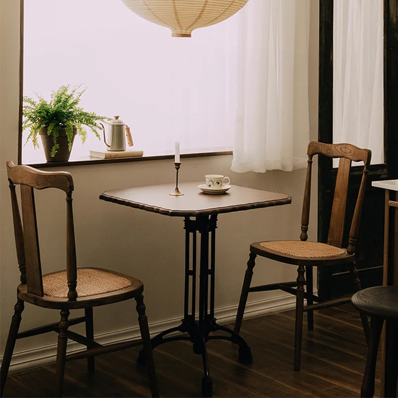 Caramel dining chair solid wood dining chair American coffee shop medieval dining chair