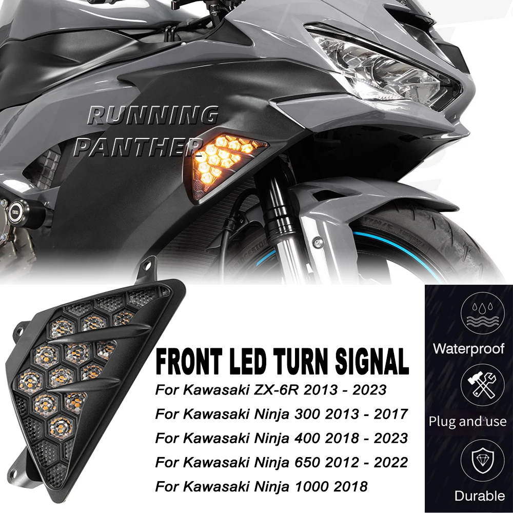 

New Motorcycle LED Turn Signal Indicator Light Lamp Flashers For Kawasaki NINJA 300 400 650 1000 ZX6R ZX-6R Ninja650 Ninja400