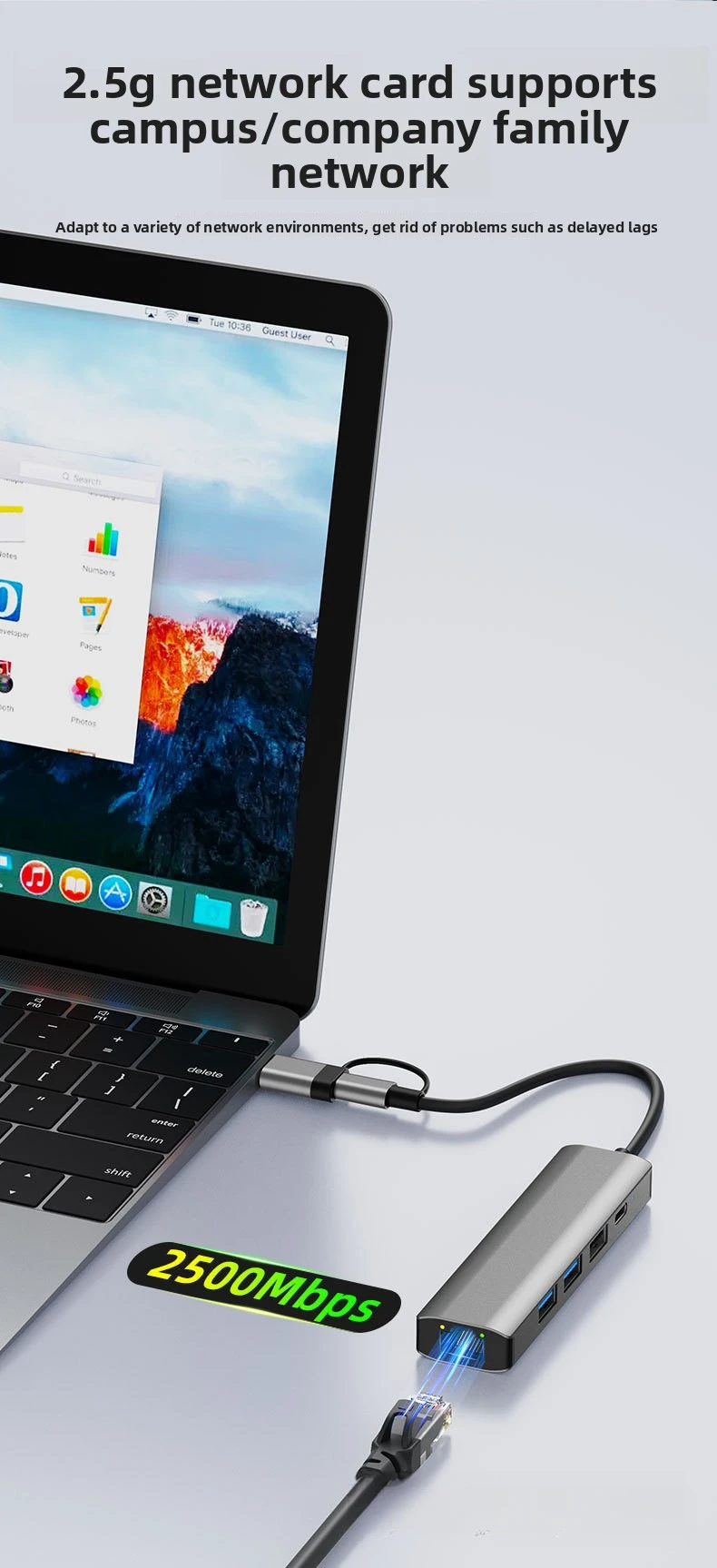Typ-C USB 2-in-1 Gigabit kabelgebundene Netzwerkkarte für Laptop und Tablet USB auf Ethernet 2.5 – Detail 5