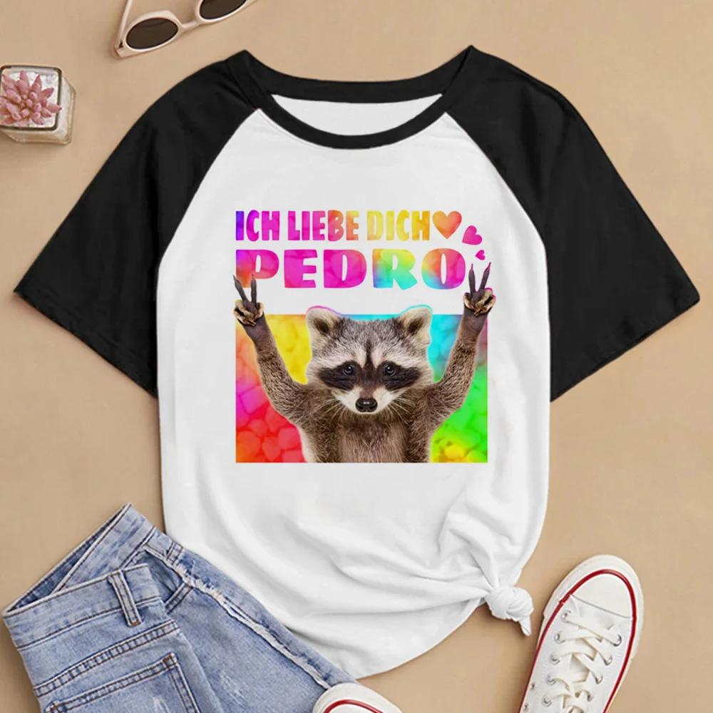 

Футболка с принтом Педро енота, женская уличная одежда, Женская аниме одежда