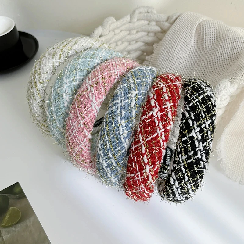 

French Wide-brimmed Sponge Hair Band Women Korean Tweed Fabric Headband Vintage Hoop Fixed Hairband Girls Hair Accessories