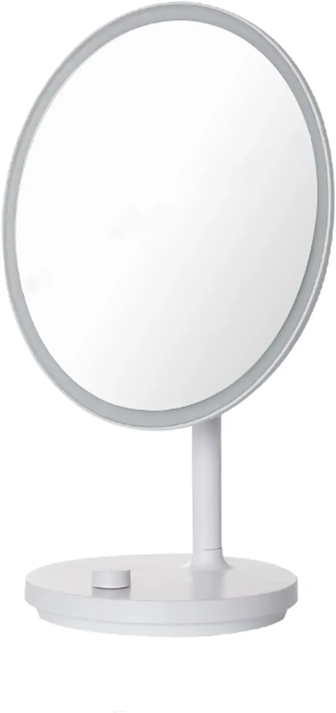 &Judy Makeup Mirror with Light,Round Vanity Mirror with 3 Colors Dimmable Lighting, 2400mAh Rechargeable Standing Desk Circle Mi