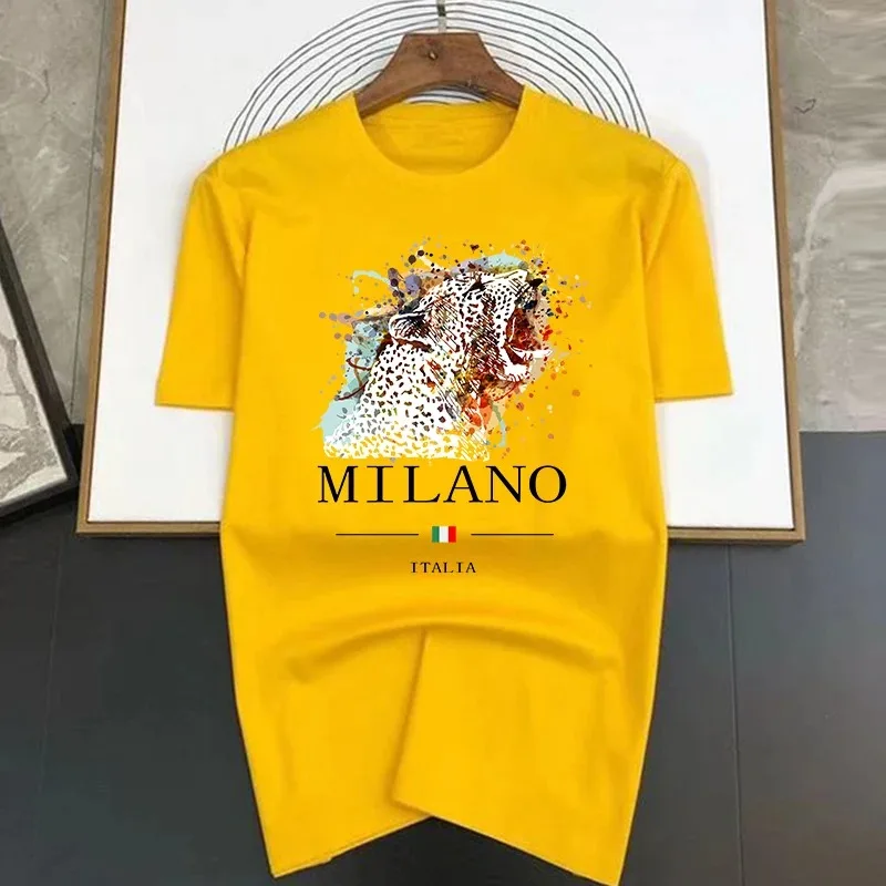 Brand Summer Milano Letters Print Y2k T-shirt Short Sleeved Luxury Tees Clothing Loose Pure Cotton Soft Tops Asian Size S-4XL