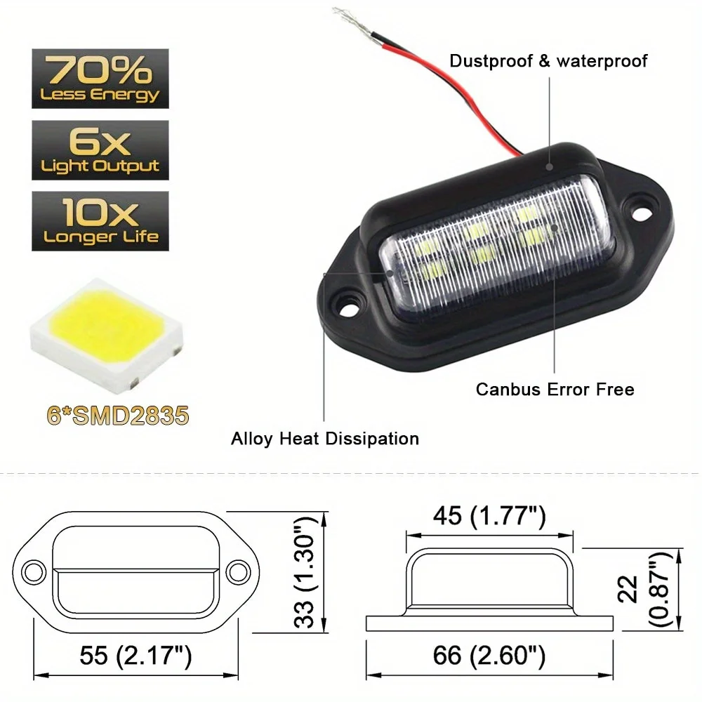 2/1 PCS 12 V-24 V 6 LED Anzahl Kennzeichen Licht Lampe Rücklicht Universal Für Autos Lkw Anhänger motorrad Boot – Detail 6