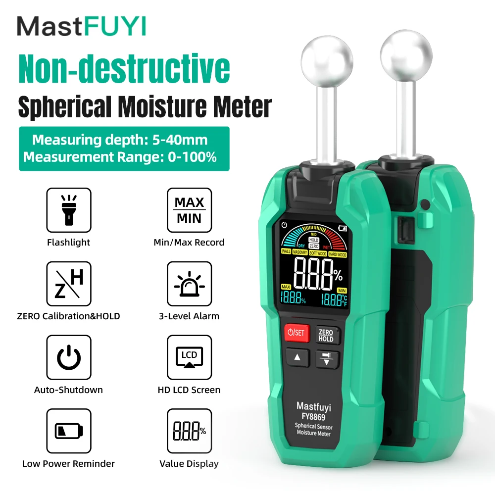 

MASTFUYI Ball-shaped Non-destructive Moisture Meter, High Accuracy Digital Wood Water Leak Detector & Wall Humidity Tester
