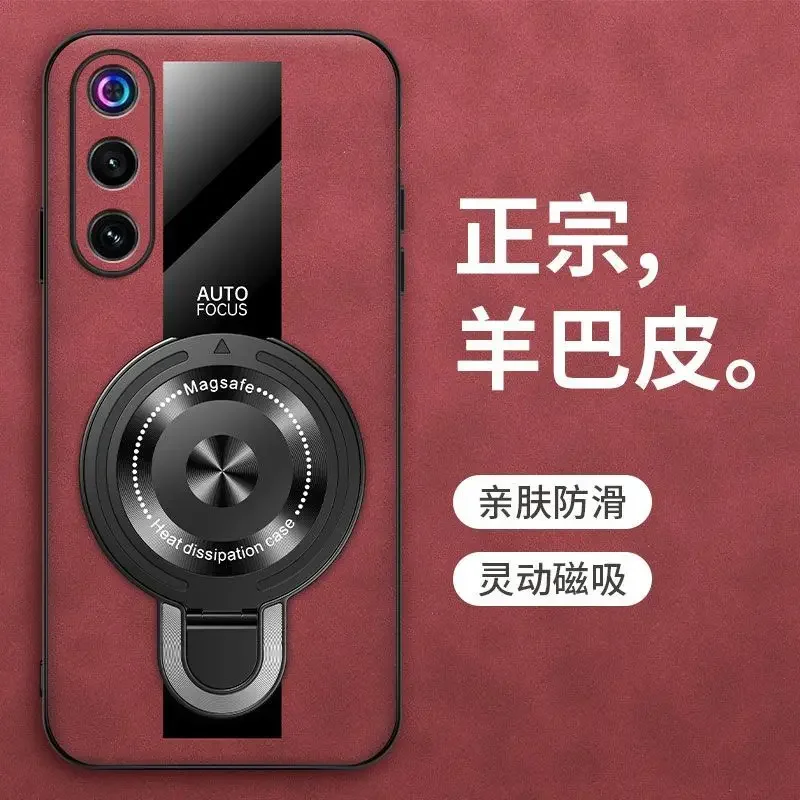 For ZTE Nubia Red Magic10 Air Case Fashion Porsche Bracket Lambskin Anti-fall Cover For Nubia Red Magic 10 10S Pro Plus Funda