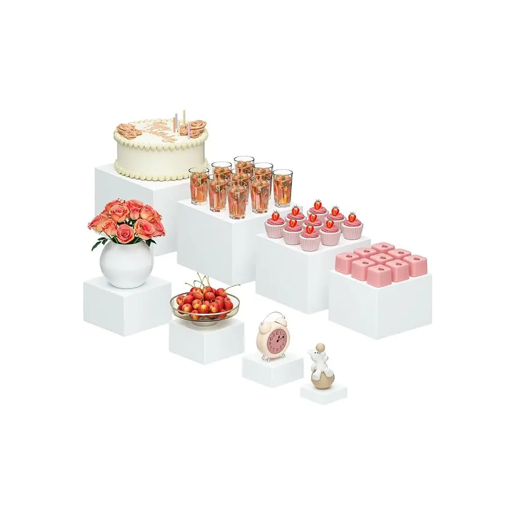 

Food Service Display Stands ,5-Sided Plastic Riser With Hollow Bot,Perfect For Parties,Brunch,Buffet Or Item Display (8Pcs)