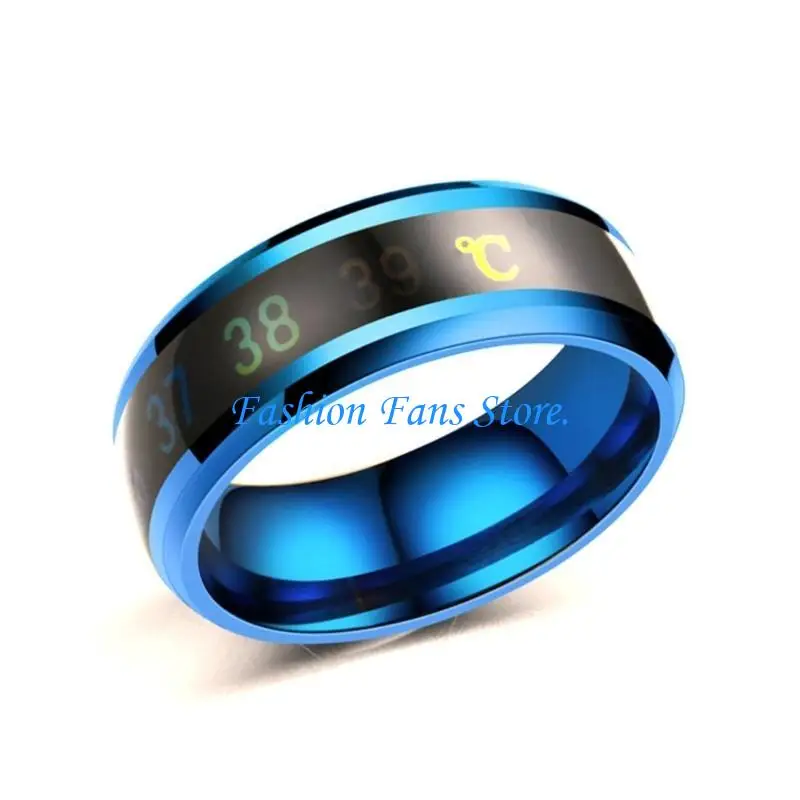  Fashionable Stainless Steel Ring with Color Changing Temperature Display for Men and Women Daily Wear Accessory