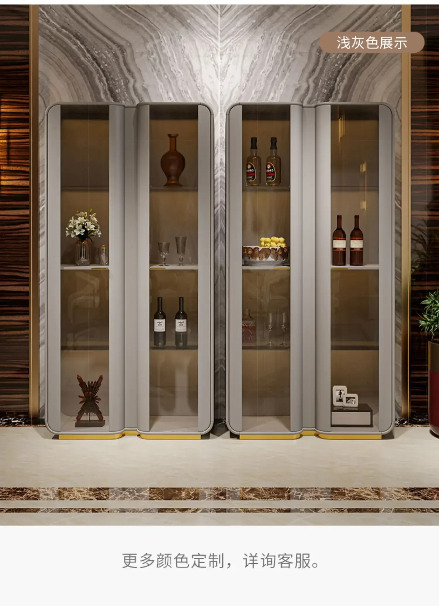 

GLight luxury wine cabinet against the wall Living room locker Double door high-end Italian glass bookcase