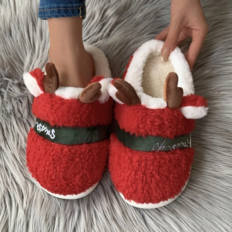 4 Styles Christmas Gift Cotton Slippers Autumn and Winter New Fashion Plush Couple Cotton Slippers for Men and Women Keep Warm