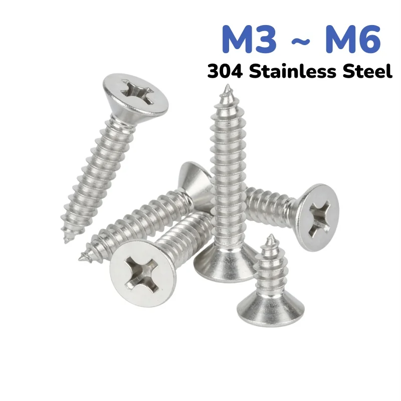 304 Stainless Steel M3 ~ M6 Cross Recessed Countersunk Flat Head Tapping Screws 500-hour salt spray passivation Wood Screw