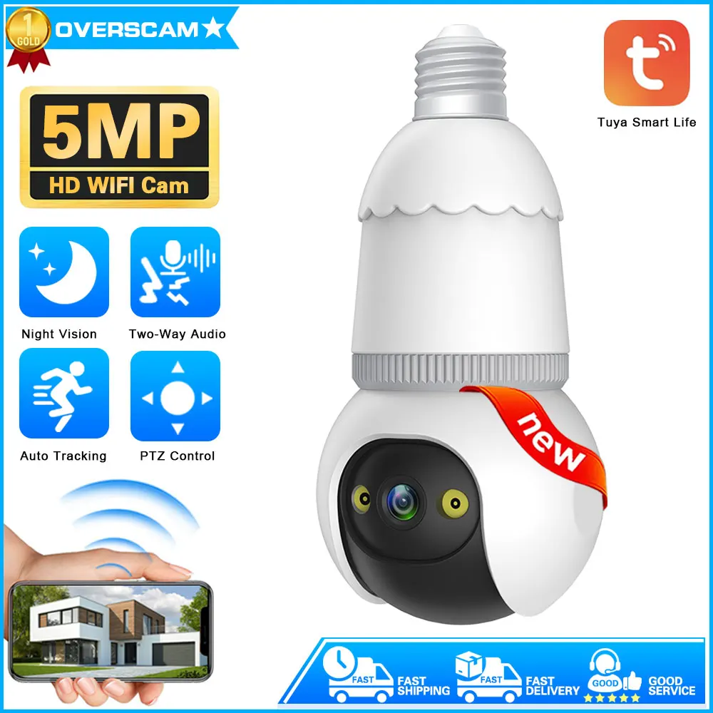 

Tuya Smart Life 5MP E27 Bulb WiFi Camera Floodlight Auto Tracking Two Way Audio Color Night Vision Outdoor Security Camera