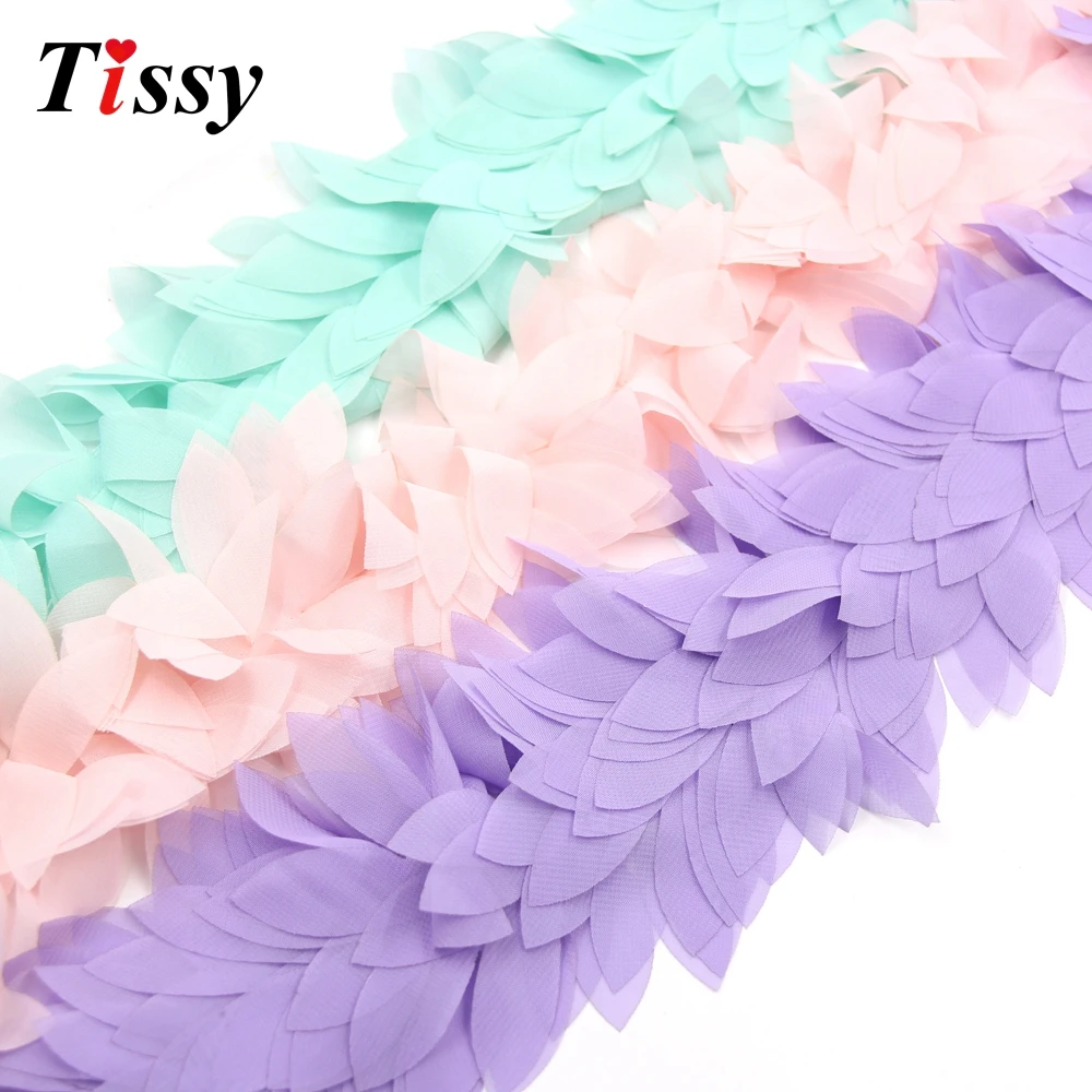 1Yard Lace Flower Chiffon Flowers Leaves Trim Lace Fabric Ribbon DIY Sewing Accessories&Home Wedding Party Decoration