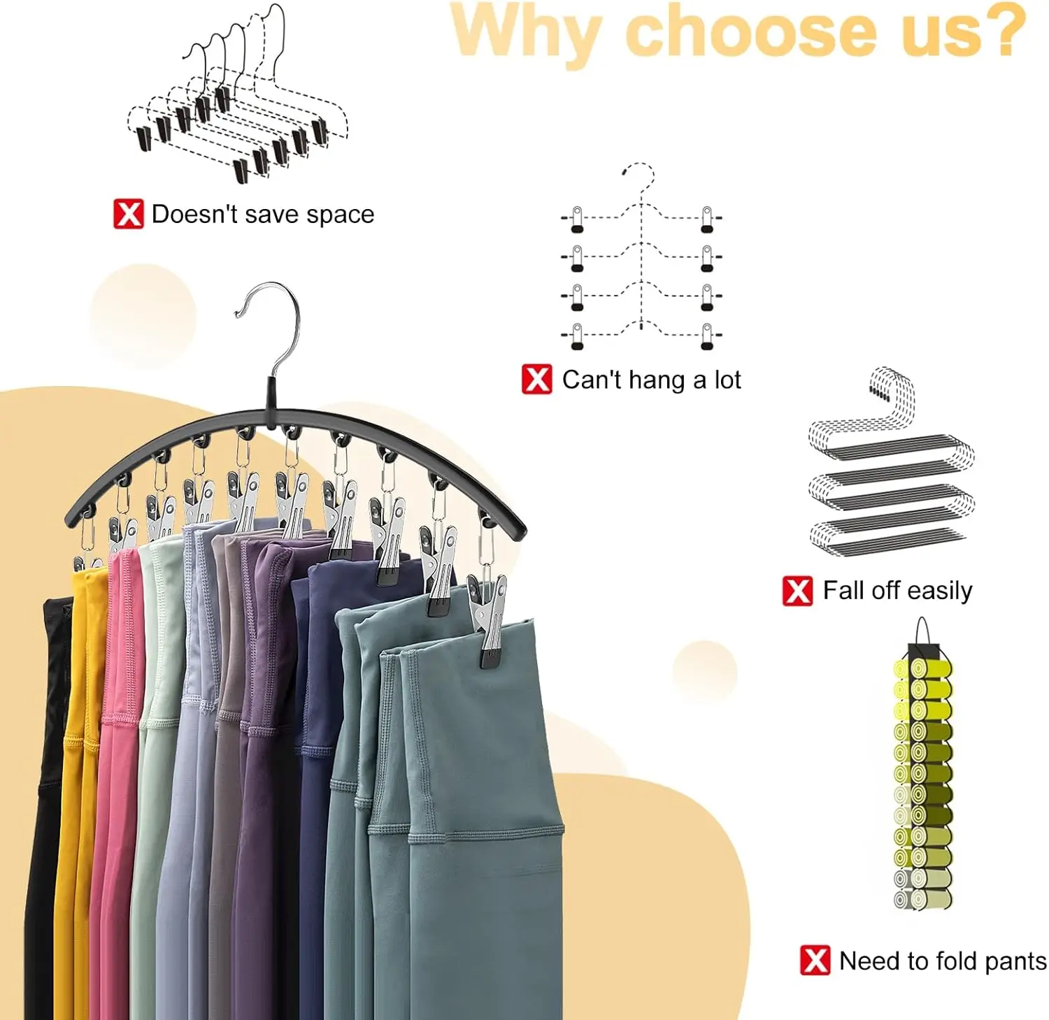 Wardrobe Metal Yoga Pants Organizer Hangers 2 Pack,Hanging Closet Organizer w/Rubber Coated Closet Organizers and Storage