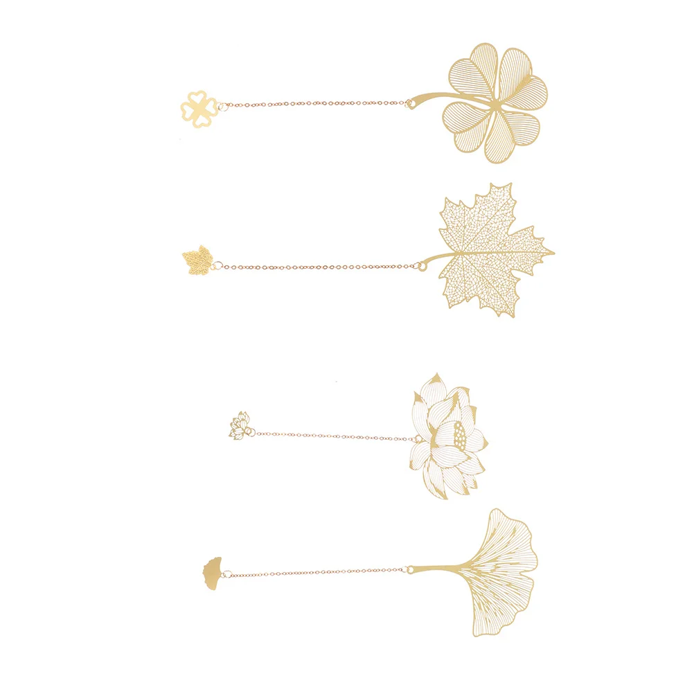 ที่คั่นหนังสือรูปใบไม้แบบโปร่ง 4 ชิ้น สีทอง สำหรับตกแต่งหนังสือ อ่านหนังสือ ใช้ในสำนักงาน ห้องสมุด ที่คั่นหนังสือโลหะสำหรับนักเรียน