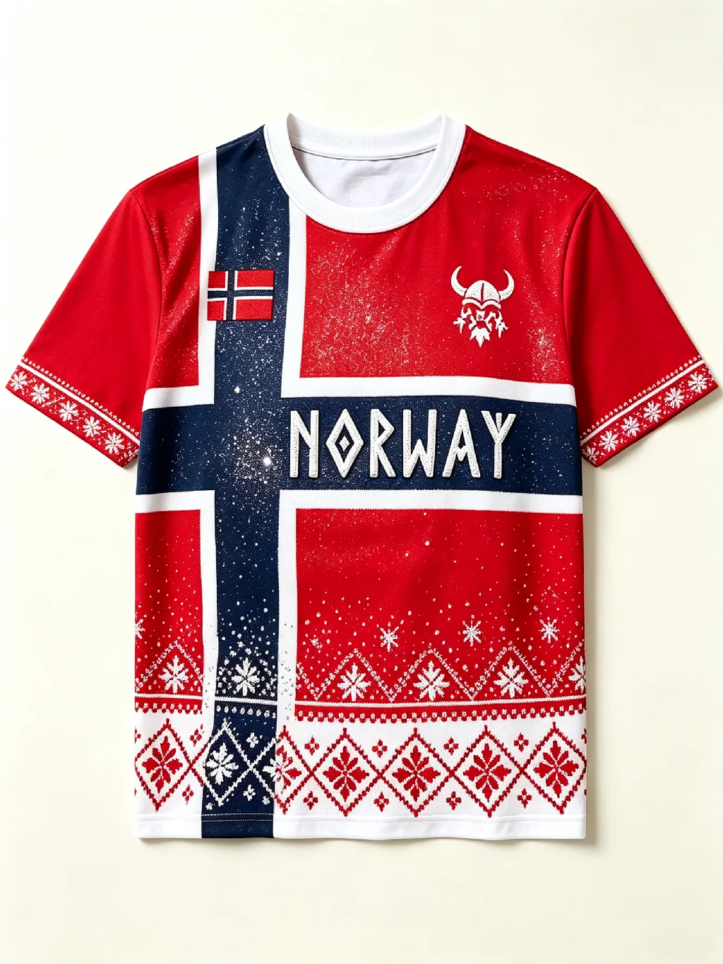 Norway Fan Inspired 3D Print Soccer Jersey Christmas Snowflake Viking Flag Pattern Crew Neck Unisex Quick Dry Football T-shirt