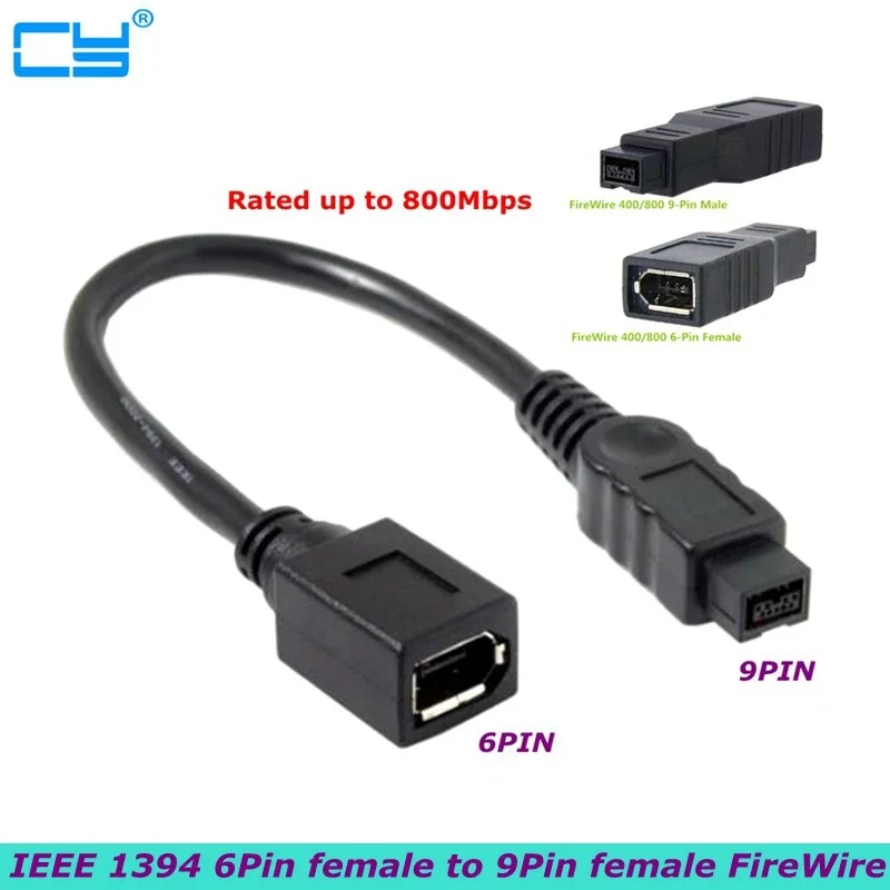 FireWire 400 to 800 Cable Adapter to Connect to a Computer Digital Camera Black IEEE 1394 6Pin Female 1394b 9Pin Female