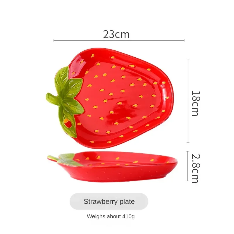 Creative Cartoon Strawberry Shaped Ceramic Salad Bowl Soup Bowl Family Fruit Snack Plate Kitchen Utensils Accessories Tableware