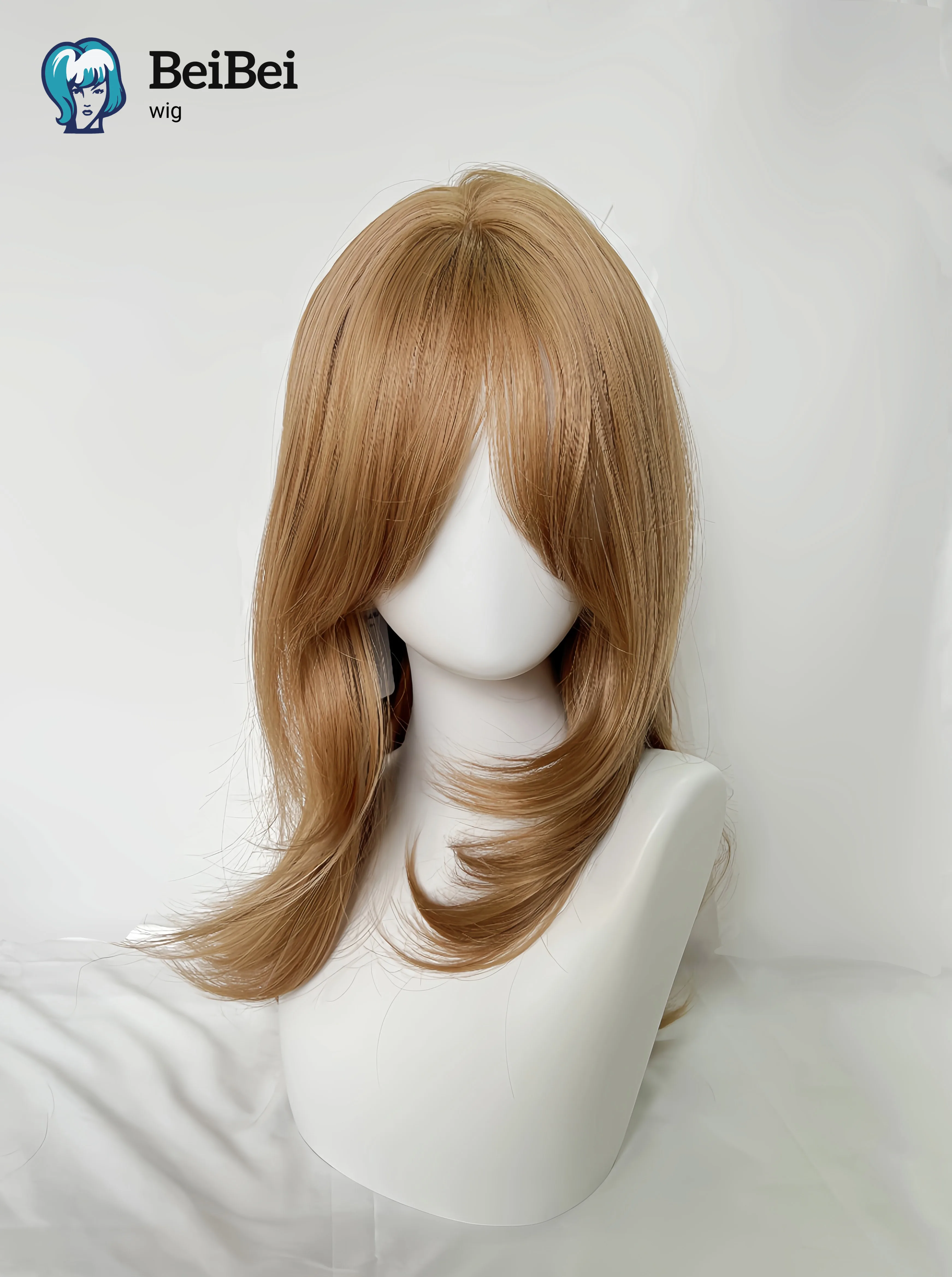 BeiBei Light Brown Wig Synthetic Wigs with Air Bangs Straight Hair Wigs Lolita Heat Resistant Natural for Daily Cosplay Pelucas