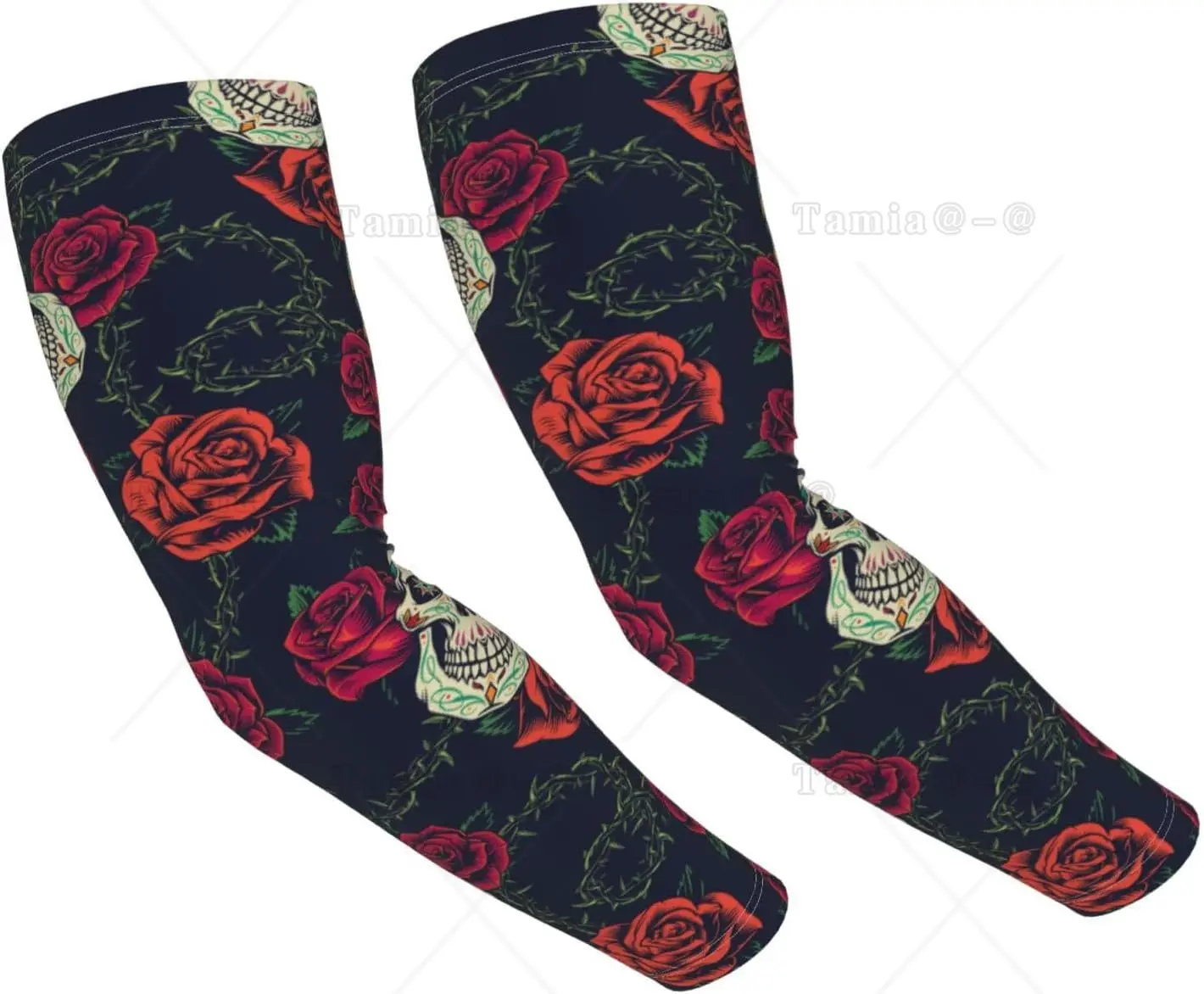 Roses Skulls Print Arm Sleeves Cooling UV Sun Protection Sports Compression for Men Women Golf Basketball Arm Sleeves