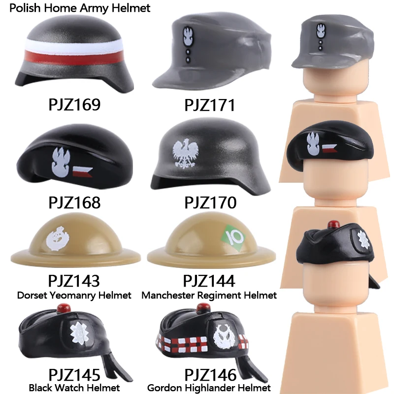DIY Military Soldier Trooper Helmet Hat Accessories Building Blocks Polish Home Army Warrior WW1 British French Hat Bricks Toys