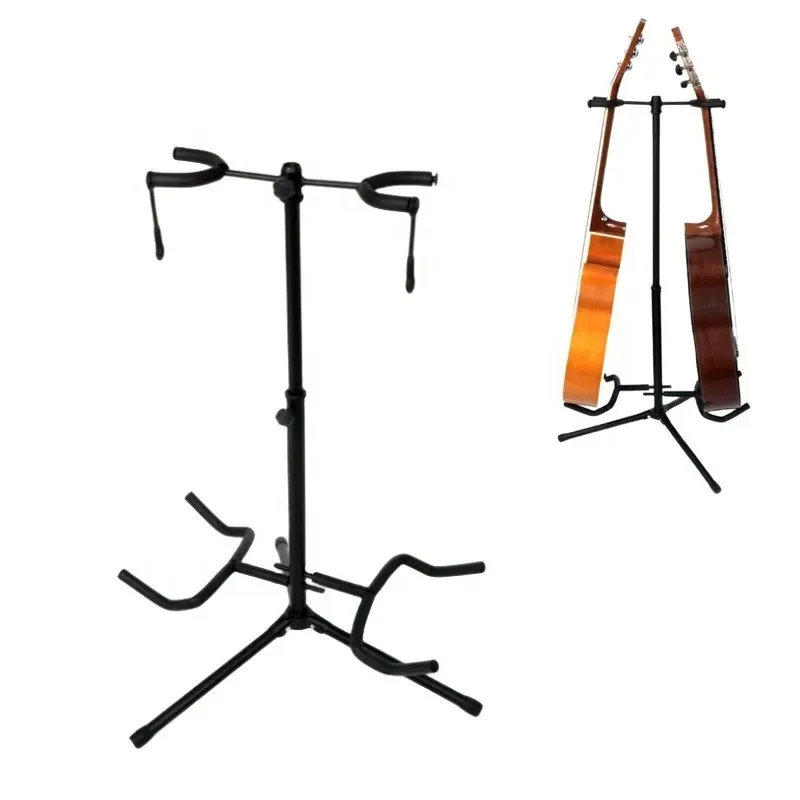 Floor Folding Tripod Height Adjustable Guitar Hanger Holder Guitar Stand for 2 Guitars