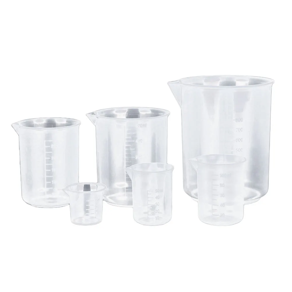 

5pcs Plastic Cups Graduated Scale Wide Mouth Teaching Equipment Measuring Cup Beaker Cup White