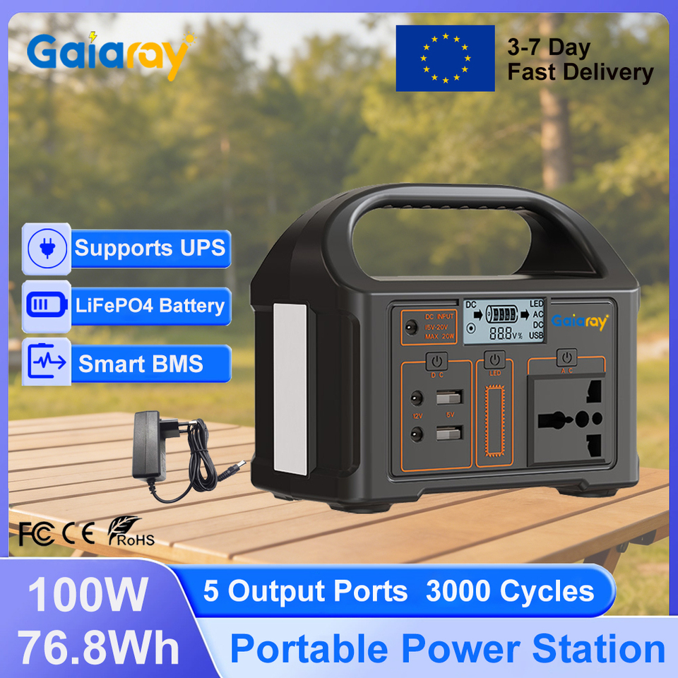 Gaiaray 100W Power Station Portable Solar Generator 76.8Wh 220V LiFePO4 Battery UPS Emergency Power Plant LED Light for Camping