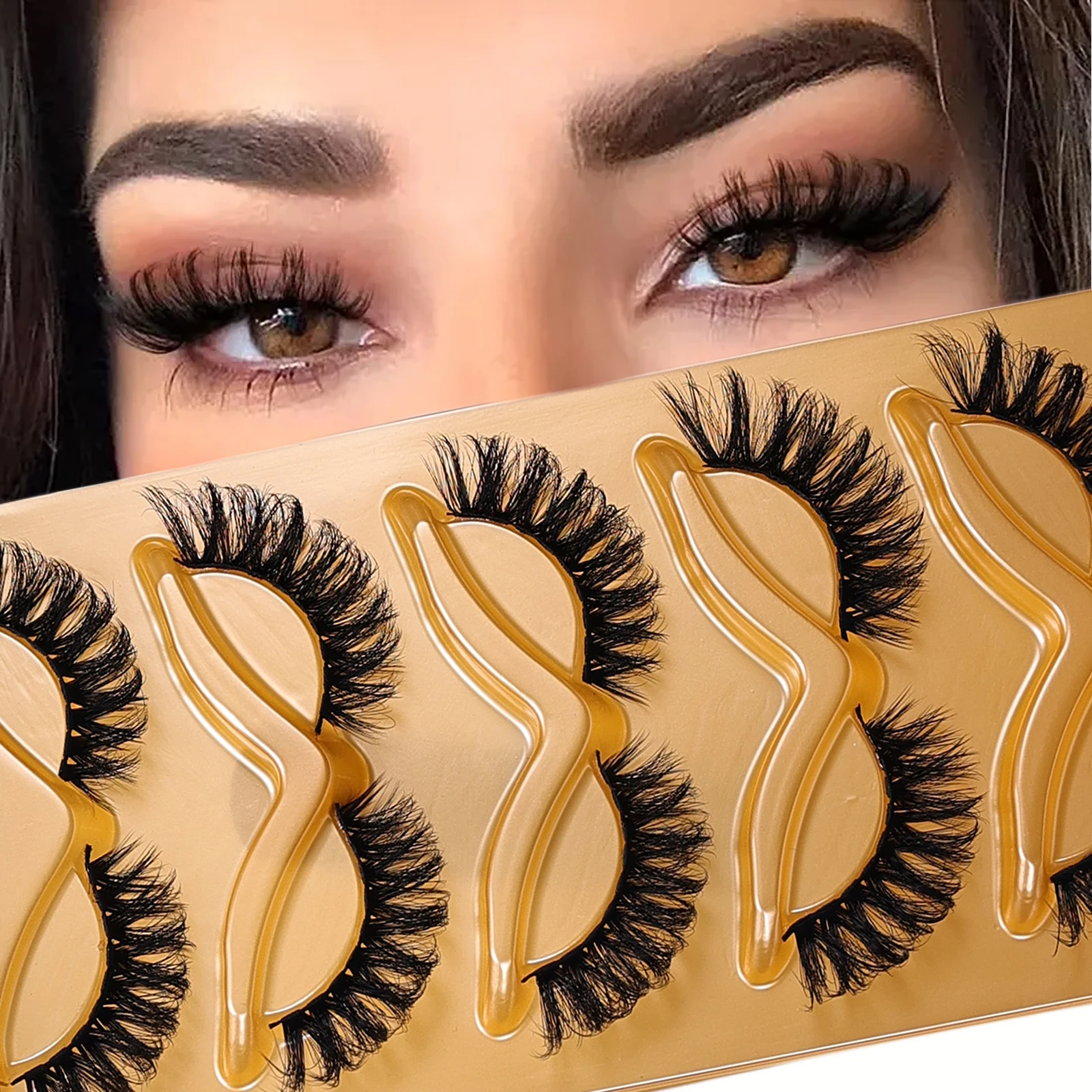 5 paar Cat Eye valse wimpers, pluizig natuurlijk uiterlijk, slank uiteinde natuurlijke valse wimpers |   Pluizige wimpers