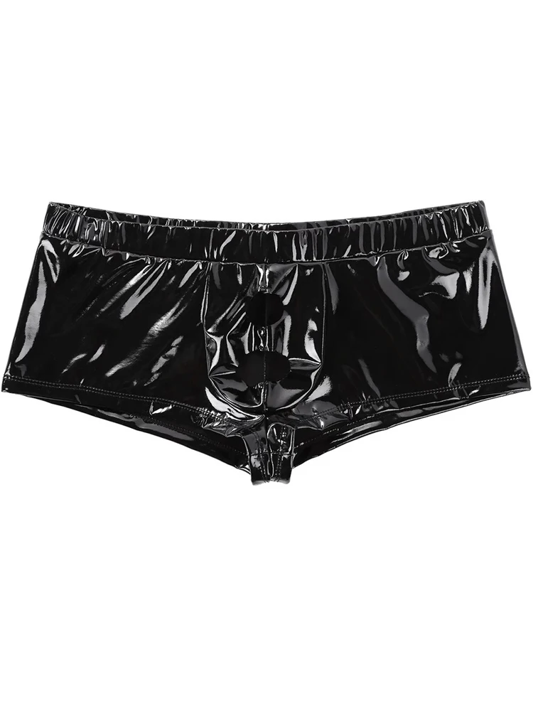 S-5XL Faux Shiny PU Leather Boxershorts Men Underwear Wet Look PVC Boxer Shorts Open Hole Trunks Tights Sexy Calzoncillo Briefs