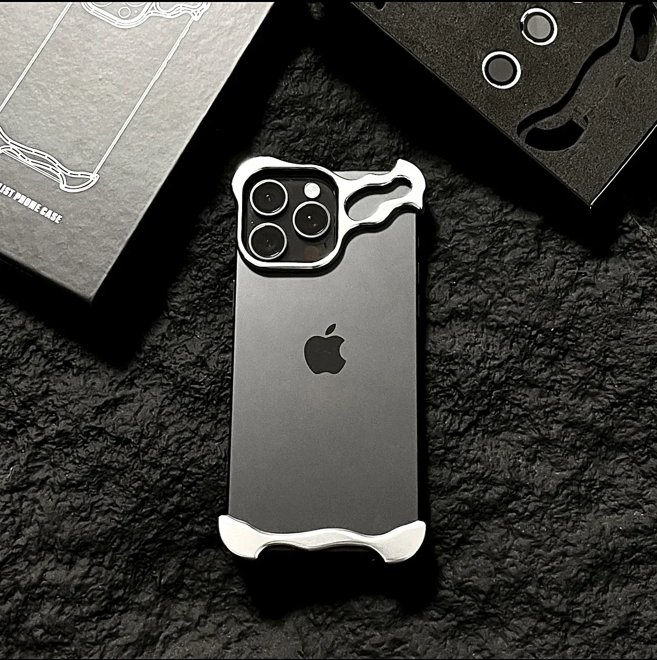 

lrregular Metal Bumper Phone Case IPhone 13 14 15 Pro Max 15 Plus with Lens Film Protection Bare Aluminum Alloy Shockproof Cover
