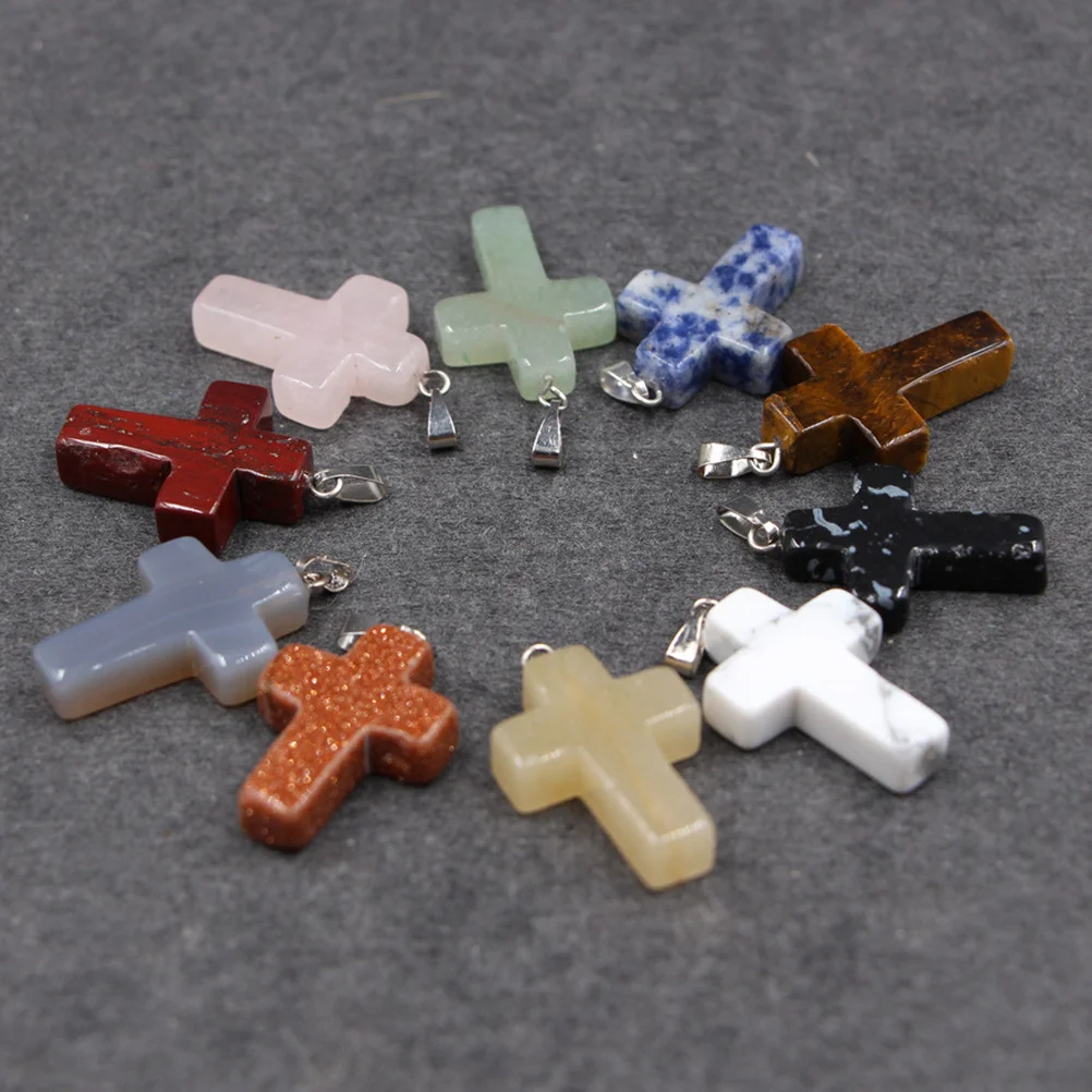 30pcs Natural Stone Cross Pendants Colorful Diy Necklace Accessories Jewelry Making Ethnic Punk Charms Spacers Beads Focal