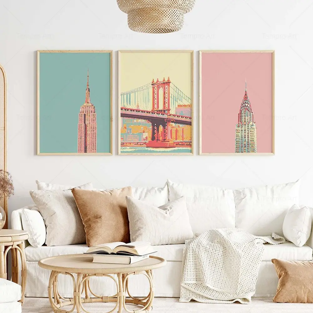 New York Montreal Poster Landscape Canvas Painting Empire State Chrysler Building Brooklyn Bridge Print Living Room Wall Decor