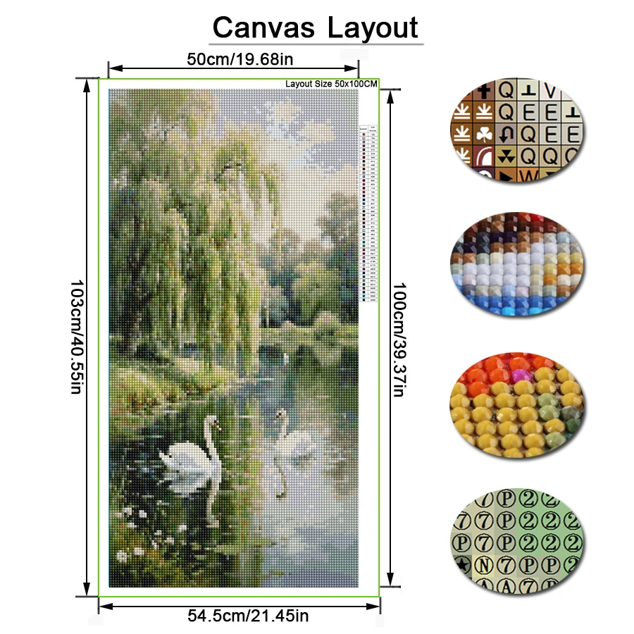 Abstract Willow Tree Swan Large Size Diy Diamond Art Painting Kits Scenery Full Square Round Drill Mosaic Embroidery Picture