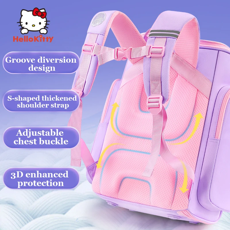 Miniso Kuromi Schoolgirls Fashion Cartoon Schoolbags Primary Students Grade 1-3 Cute Backpack Pupils School Book Bag Girls Gifts