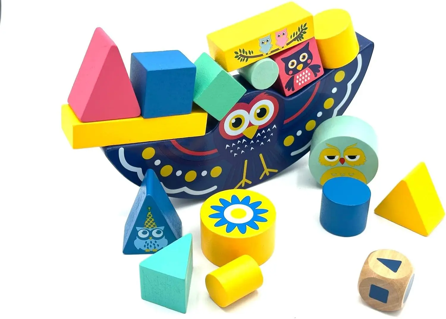 لعبة التراص والتوازن على حيوانات مونتيسوري، كتل بومة خشبية ملونة ولطيفة، تعلم مستوحى من مونتيسوري، تعلم تعليمي