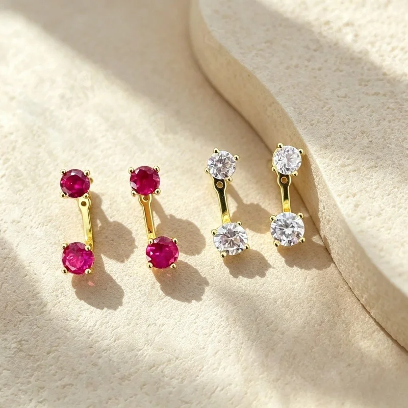Runde Ohrstecker, die man auf zwei Arten tragen kann, 925er Sterlingsilber, mit Haken zum Aufhängen, für Damen, exquisiter, eleganter, feiner Schmuck, Geburtstagsgeschenke, Charms – Detail 4