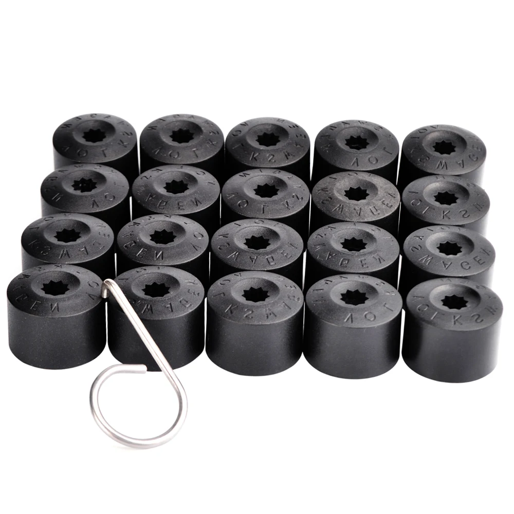 20pcs 17mm Wheel Lug Nut Bolt Cap Covers With Removal Tool For Volkswagen Beetle Audi Skoda Black Car Styling Car tyre valve