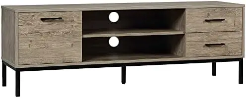 

TV Stand for TV up to 50 Inches, Entertainment Center with Door, Open and Drawers, TV Table with Steel Legs, Gray Mirrior