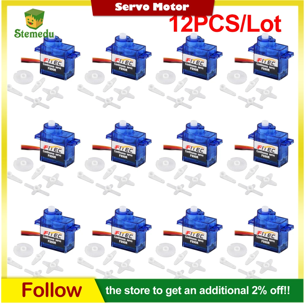 

FS90R 9G Micro Servo 360° Continuous Rotation Mini Lightweight Servos 3kg Stall Torque for RC Helicopters/Cars/Robots (4/12PCS)