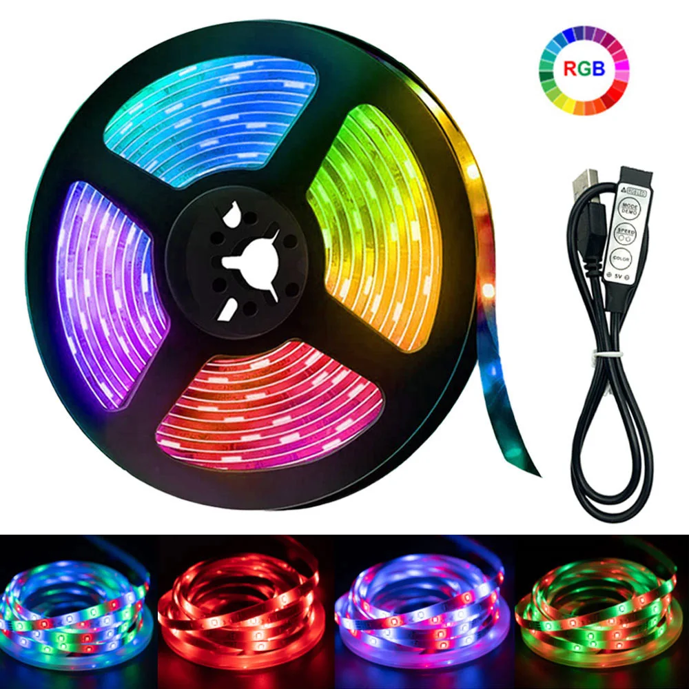 

Светодиодные ленты, 5 В, USB, 3 клавиши, 24 клавиши, RGB, SMD2835, 5 в постоянного тока, 0,5/1/2/3/4/5 м