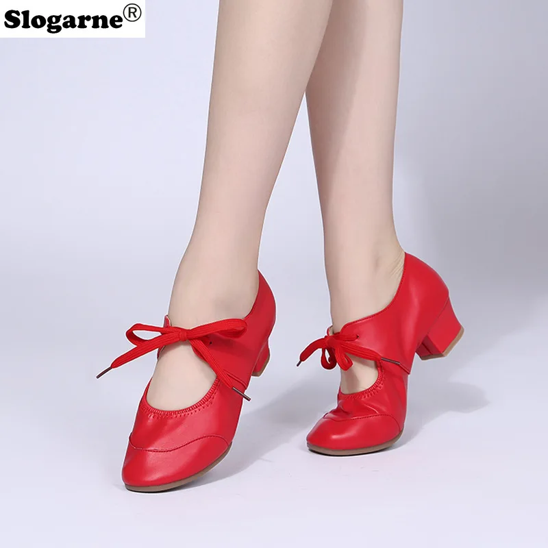 4CM Heels Latin Shoes Women's Soft Sole Ballroom Waltz Modern Jazz Dance Shoes Girls Yoga Trainning Shoes Leather Salsa Sneakers