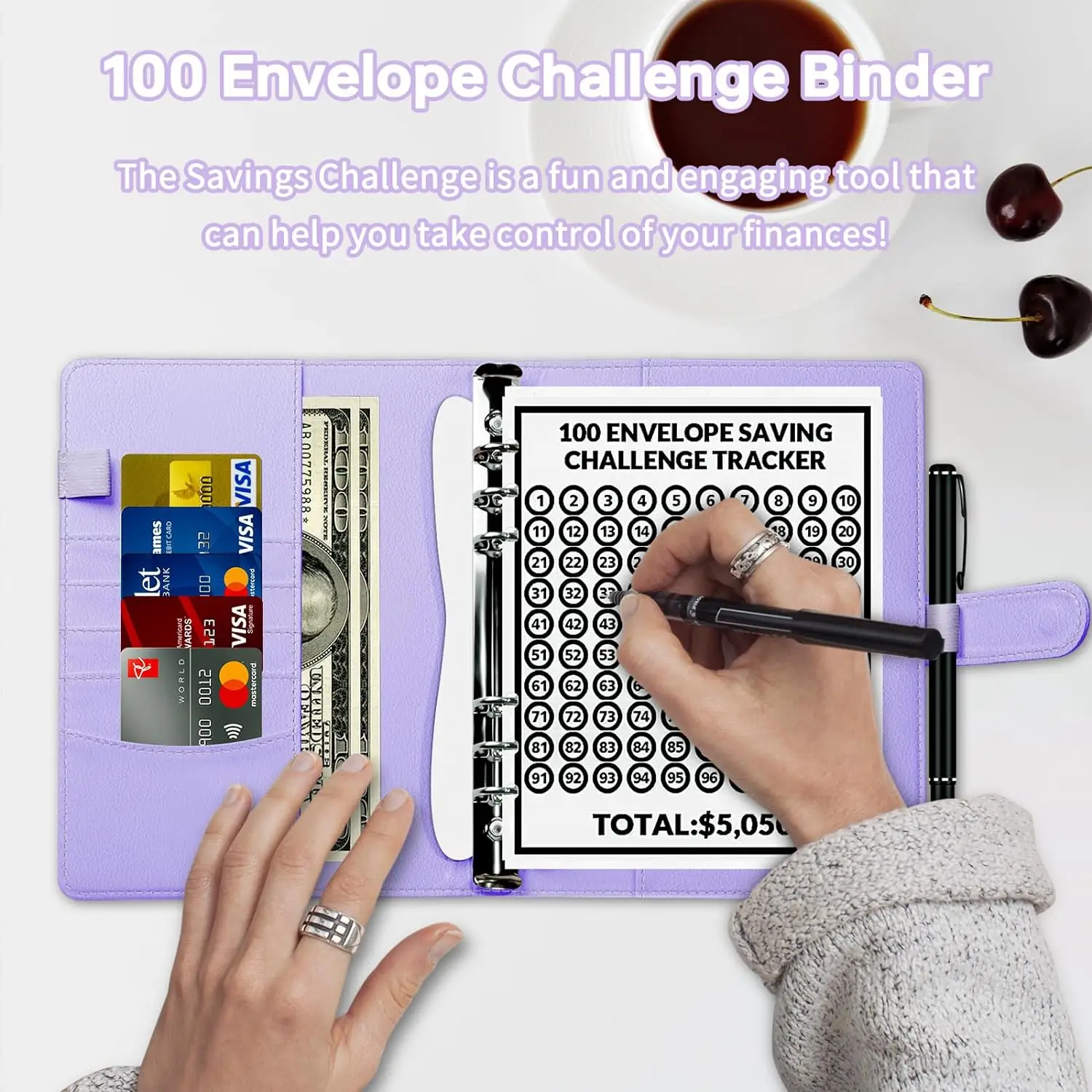 100 Envelope Challenge Binder Save Savings Challenges Loose-Leaf Binder Budget Binder with Cash Envelopes Money Organizer System